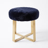 Navy Beaverskin Stool - Satin Brass Flatbar Base