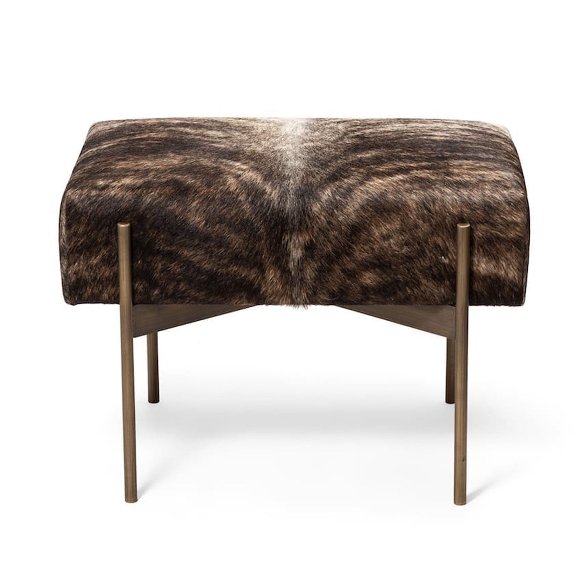 Cowhide Bench Rustic Exotic Brown Cowhide Aria Bench in Antique Brass - Rustic Accent ...