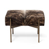Exotic Brown Upholstered Cowhide Aria Bench In Antique Brass Metal Finish Bench by Outpost Original