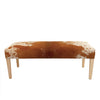 Brown White Speckle Upholstered Cowhide Wood Bench by Outpost Original