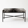 Black And White Speckle Upholstered Cowhide Bench In Matte Black Metal Finish Bench by Outpost Original
