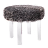 Round Lucite Bench In Salt & Pepper Upholstered Curly Lamb Sheepskin Bench by Outpost Original