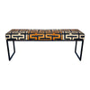 African Upholstered Kuba Cloth Bench In Matte Black Metal Finish Bench by Outpost Original