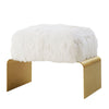 White Upholstered Kid Plate Goatskin Key West Bench In Satin Brass Metal Finish Bench by Outpost Original