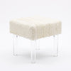 White Goatskin Bench - Clear Lucite Legs