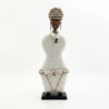 White Cowrie-hat African Namji doll 18.5 in — handmade Cameroon beaded figurine
