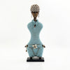 Aqua Blue Cowrie-hat African Namji doll 18.5 in — handmade Cameroon beaded figurine
