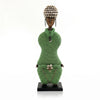 Green Cowrie-hat African Namji doll 18.5 in — handmade Cameroon beaded figurine
