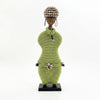 Lime Green Cowrie-hat African Namji doll 18.5 in — handmade Cameroon beaded figurine