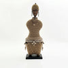 Gold Beaded-hat African Namji doll 18.5 in — handmade Cameroon beaded figurine