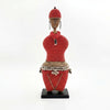 Red Beaded-hat African Namji doll 18.5 in — handmade Cameroon beaded figurine