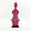 Hot Pink Beaded-hat African Namji doll 18.5 in — handmade Cameroon beaded figurine