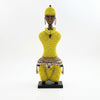 Yellow Beaded-hat African Namji doll 18.5 in — handmade Cameroon beaded figurine