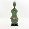 Green Beaded-hat African Namji doll 18.5 in — handmade Cameroon beaded figurine