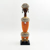 Orange Cowrie-hat African Namji doll 17 in — handmade Cameroon beaded figurine