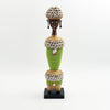 Lime Green Cowrie-hat African Namji doll 17 in — handmade Cameroon beaded figurine