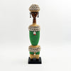 Green Cowrie-hat African Namji doll 17 in — handmade Cameroon beaded figurine