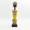 Yellow Cowrie-hat African Namji doll 17 in — handmade Cameroon beaded figurine