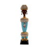 Aqua Blue Cowrie-hat African Namji doll 17 in — handmade Cameroon beaded figurine