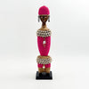 Hot Pink Beaded-hat African Namji doll 17 in — handmade Cameroon beaded figurine