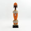 Orange Beaded-hat African Namji doll 17 in — handmade Cameroon beaded figurine