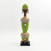 Lime Green Beaded-hat African Namji doll 17 in — handmade Cameroon beaded figurine