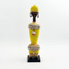 Yellow Beaded-hat African Namji doll 17 in — handmade Cameroon beaded figurine