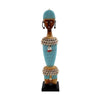Aqua Blue Beaded-hat African Namji doll 17 in — handmade Cameroon beaded figurine