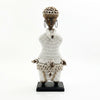 White Cowrie-hat African Namji doll 13 in — handmade Cameroon beaded figurine