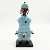 Aqua Blue Beaded-hat African Namji doll 13 in — handmade Cameroon beaded figurine