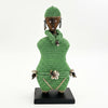 Green Beaded-hat African Namji doll 13 in — handmade Cameroon beaded figurine