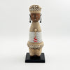 White Cowrie-hat African Namji doll 13 in rounded — handmade Cameroon beaded figurine