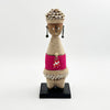 Hot Pink Cowrie-hat African Namji doll 13 in rounded — handmade Cameroon beaded figurine