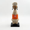 Orange Cowrie-hat African Namji doll 13 in rounded — handmade Cameroon beaded figurine