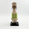Lime Green Cowrie-hat African Namji doll 13 in rounded — handmade Cameroon beaded figurine