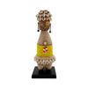 Yellow Cowrie-hat African Namji doll 13 in rounded — handmade Cameroon beaded figurine