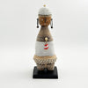 White Beaded-hat African Namji doll 13 in rounded — handmade Cameroon beaded figurine