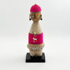 Hot Pink Beaded-hat African Namji doll 13 in rounded — handmade Cameroon beaded figurine