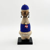 Cobalt Blue Beaded-hat African Namji doll 13 in rounded — handmade Cameroon beaded figurine