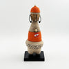 Orange Beaded-hat African Namji doll 13 in rounded — handmade Cameroon beaded figurine