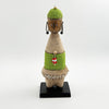 Lime Green Beaded-hat African Namji doll 13 in rounded — handmade Cameroon beaded figurine