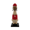 Red Beaded-hat African Namji doll 13 in rounded — handmade Cameroon beaded figurine