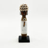 White Cowrie-hat African Namji doll 9.5 in — handmade Cameroon beaded figurine