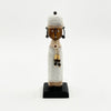 White Beaded-hat African Namji doll 9.5 in — handmade Cameroon beaded figurine