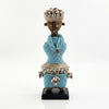 Aqua Blue Cowrie-hat African Namji doll 11 in — handmade Cameroon beaded figurine
