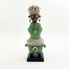 Green Cowrie-hat African Namji doll 11 in — handmade Cameroon beaded figurine