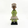 Lime Green Cowrie-hat African Namji doll 11 in — handmade Cameroon beaded figurine