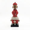 Red Beaded-hat African Namji doll 11 in — handmade Cameroon beaded figurine