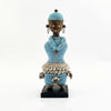 Aqua Blue Beaded-hat African Namji doll 11 in — handmade Cameroon beaded figurine
