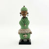 Green Beaded-hat African Namji doll 11 in — handmade Cameroon beaded figurine